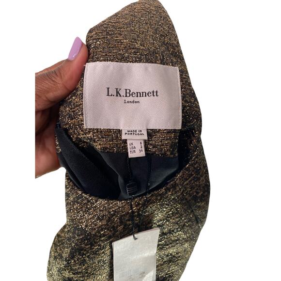 LK Bennett DR Thelda Gold Metallic Jacquard Shift Dress Size 2 - Picture 4 of 9